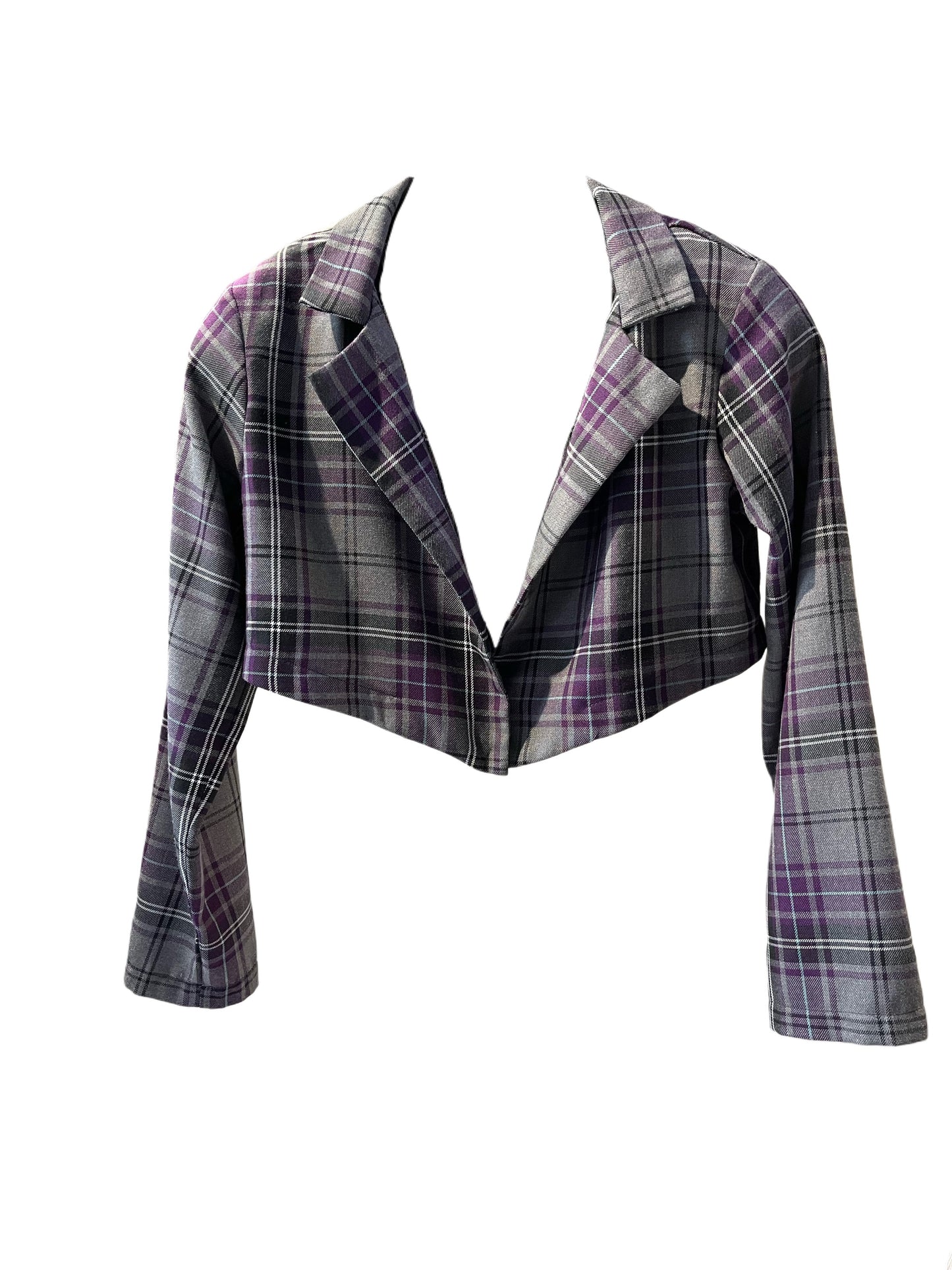 V shape tartan blazer top / Purple