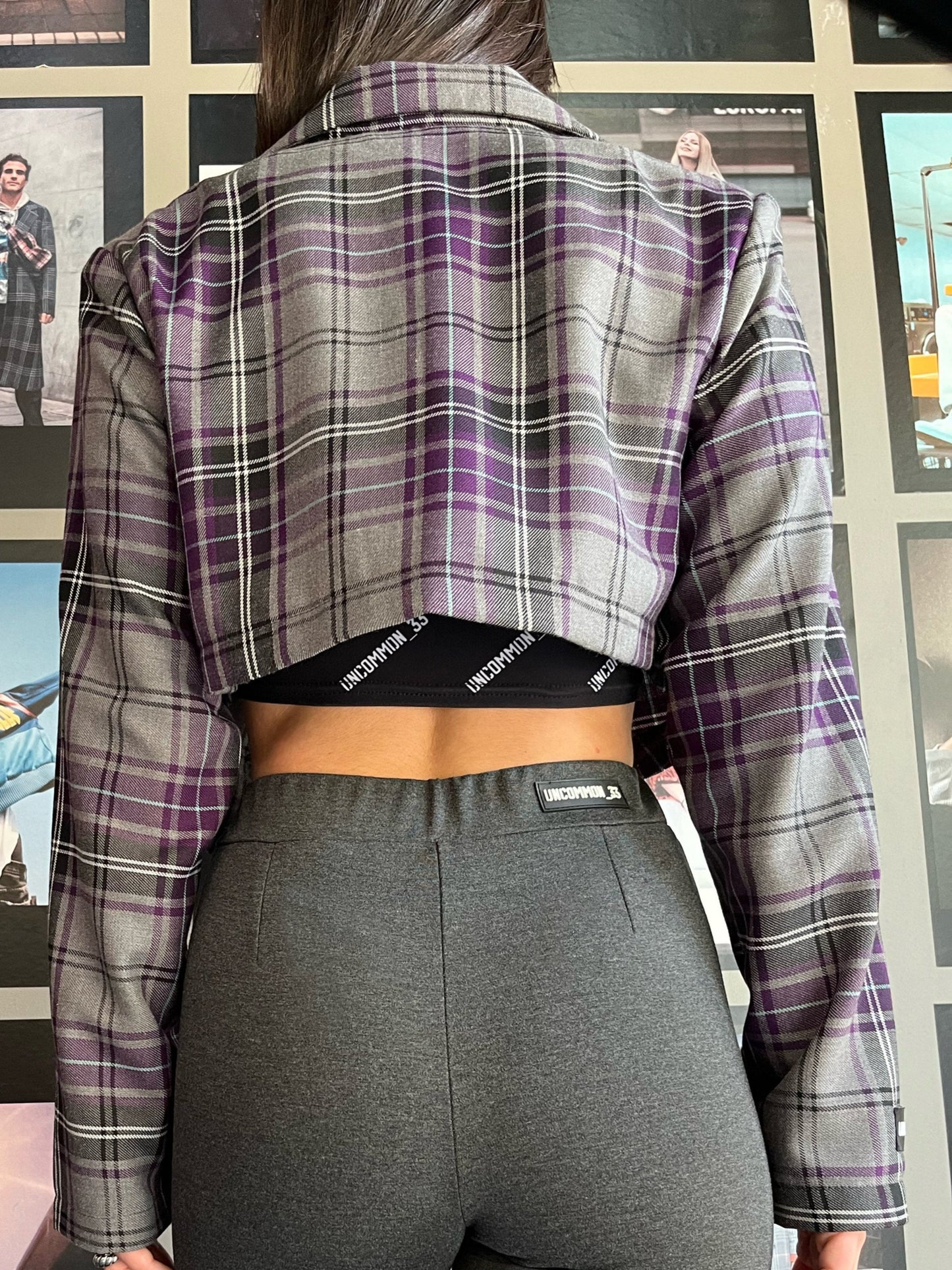 V shape tartan blazer top / Purple