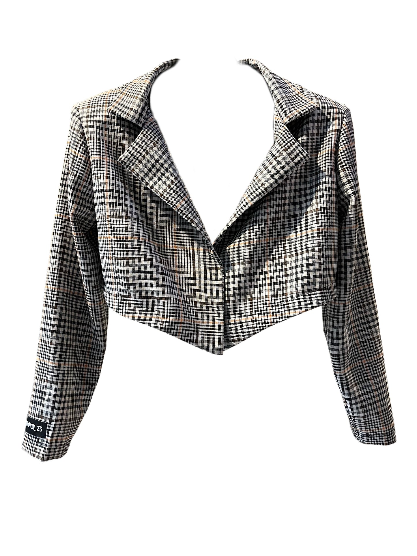 V shape tartan blazer top / Grey