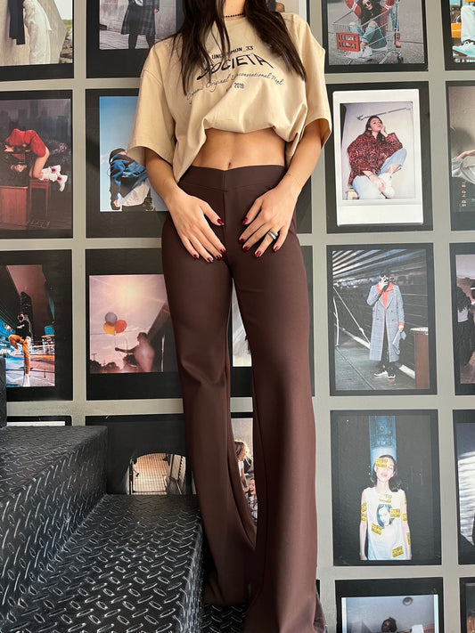 V shape elastic pants / Brown