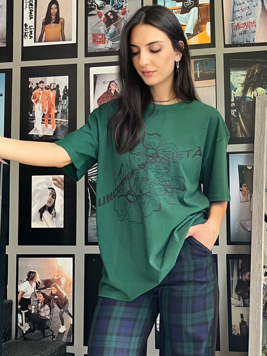 Green t-shirt flowers print