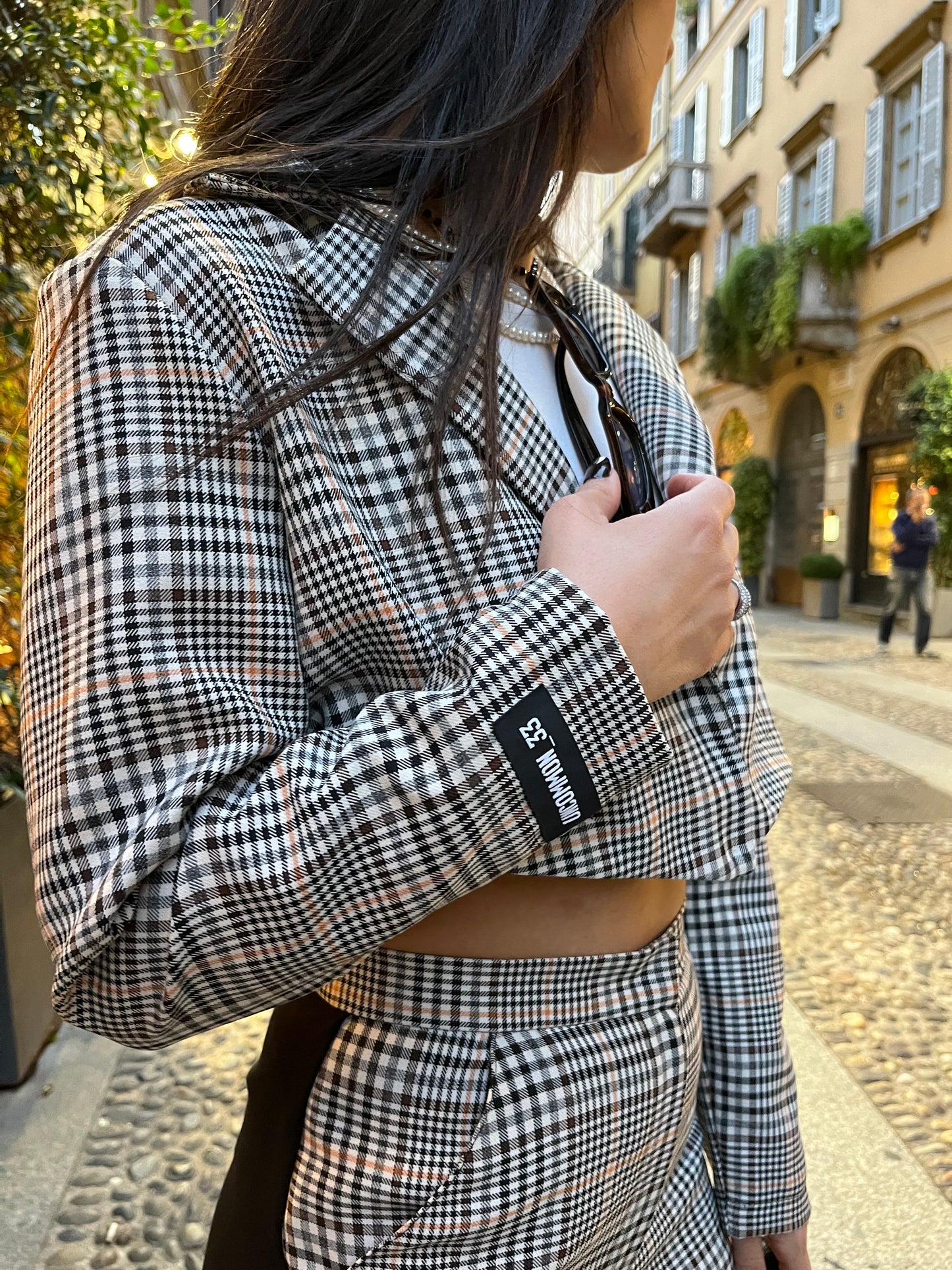 V shape tartan blazer top / Grey