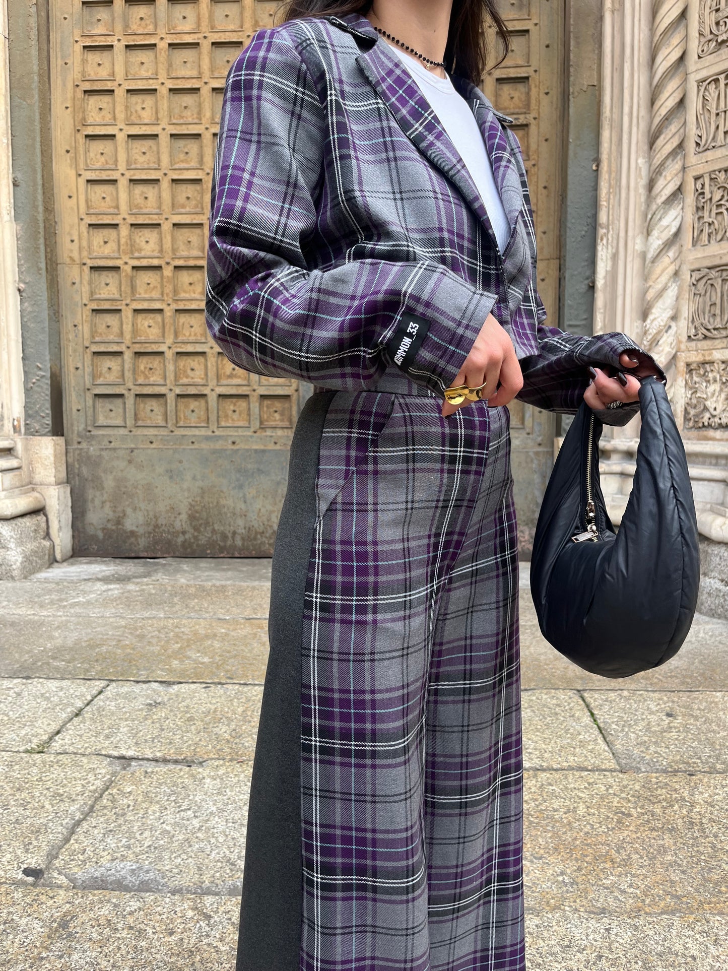 V shape tartan blazer top / Purple